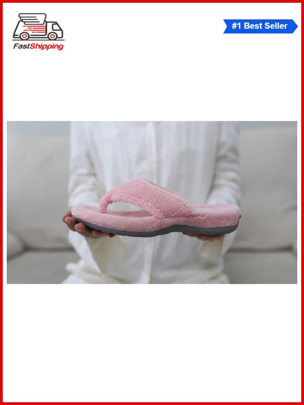 Orthopedic Fuzzy Slippers with Arch Support Open Toe Non-Slip Coral Velvet - Picture 6 of 6